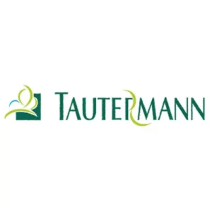 Logo der Produktionsgärtnerei Tautermann mit stilisiertem Blatt und Schriftzug auf weißem Hintergrund